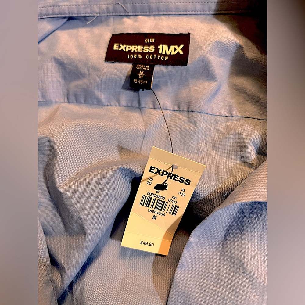 Express Blue button down with tags on-size medium - Picture 3 of 3